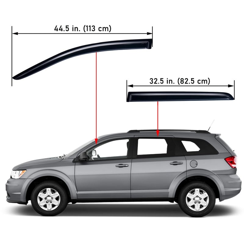 Lightronic Extra Durable Outside-Mount Auto Vent Window Visor, Fits 2009-2020 Dodge Journey, UV Protection Rain Guard, Original Wind Deflector, No-Drill Easy Install, Dark Smoke, 4-Pcs - Image 2